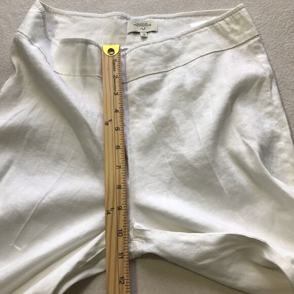 Avenue Montaigne white linen blend cropped pull on pants elastic waist 6 Alex - Picture 6 of 9